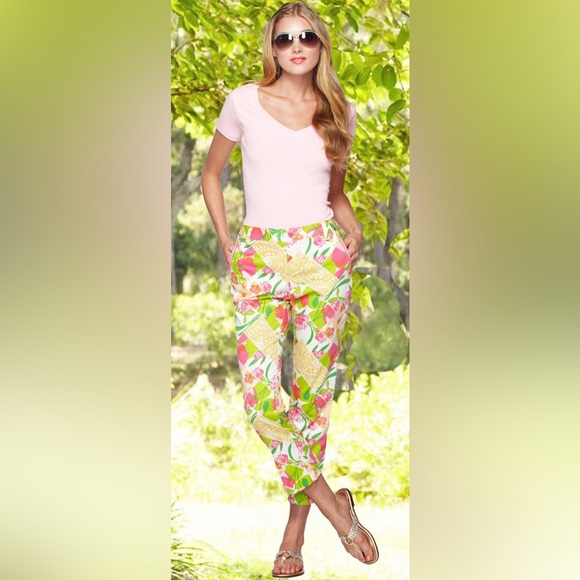 Lilly Pulitzer Pants - Lilly Pulitzer Pink and Green Straight Leg Capri